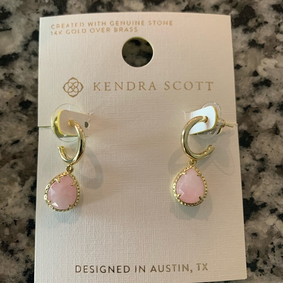 Kendra Scott Sami Quartz Huggie 14k gold over brass Drop Earrings - Rose Quartz - Picture 2 of 2